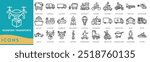 Isometric Transports icon. Transport Vehicle, Garbage Truck, Truck Trailer, Bus Passenger and Train Locomotive