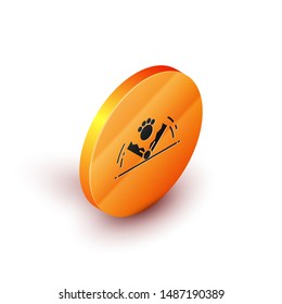 Isometric Trap hunting icon isolated on white background. Orange circle button. Vector Illustration
