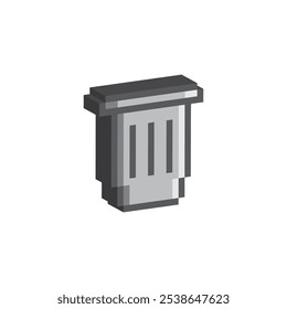 isometric Trash bin icon 8 bit, pixel art garbage icon for game logo.