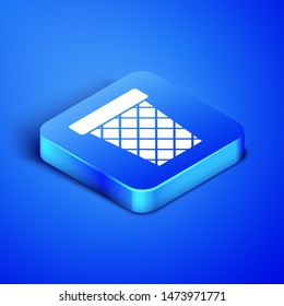 Isometric Trash can icon isolated on blue background. Garbage bin sign. Recycle basket icon. Office trash icon. Blue square button. Vector Illustration