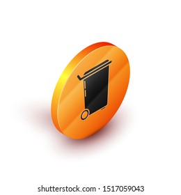 Isometric Trash can icon isolated on white background. Garbage bin sign. Recycle basket icon. Office trash icon. Orange circle button. Vector Illustration
