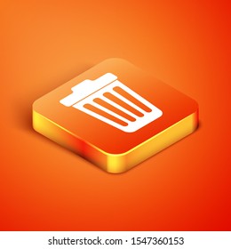 Isometric Trash can icon isolated on orange background. Garbage bin sign.  Vector Illustration