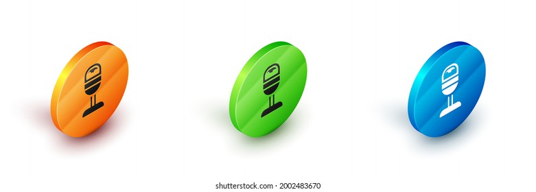 Isometric Trash can icon isolated on white background. Garbage bin sign. Recycle basket icon. Office trash icon. Circle button. Vector