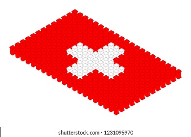 Isometric trash in row, Switzerland national flag shape concept design illustration isolated on white background, Editable stroke