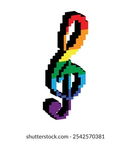 isometric treble clef icon 8 bit, pixel art icon for game logo.