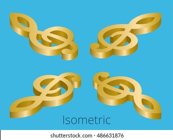 Isometric treble clef vector. Music Clef vector illustration. 