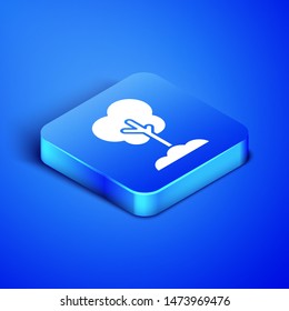 Isometric Tree in the ground icon isolated on blue background. Forest symbol. Blue square button. Vector Illustration