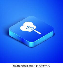 Isometric Tree icon isolated on blue background. Forest symbol. Blue square button. Vector Illustration