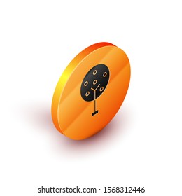 Isometric Tree icon isolated on white background. Forest symbol. Orange circle button. Vector Illustration