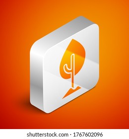 Isometric Tree icon isolated on orange background. Forest symbol. Silver square button. Vector