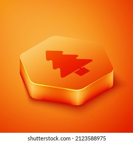 Icono de árbol isométrico aislado en fondo anaranjado. Símbolo de bosque. Botón hexágono naranja. Vector