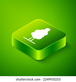 Isometric Tree icon isolated on green background. Forest symbol. Green square button. Vector
