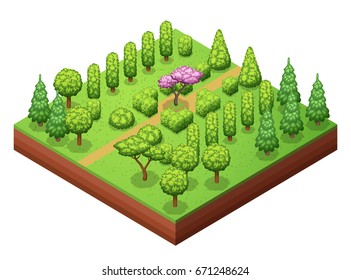 Isometric trees and bushes collection of isolated vector illustrations.