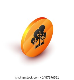 Isometric Trees icon isolated on white background. Forest symbol. Orange circle button. Vector Illustration