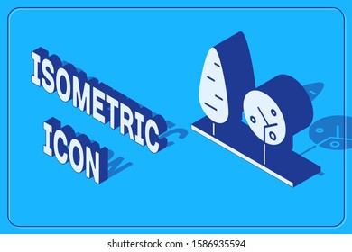 Isometric Trees icon isolated on blue background. Forest symbol.  Vector Illustration