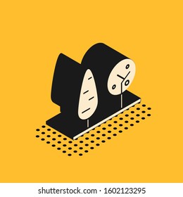 Isometric Trees icon isolated on yellow background. Forest symbol.  Vector Illustration