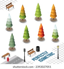 Isometric Trees Set 16 isolated on a White Background