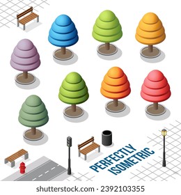 Isometric Trees Set 18 isolated on a White Background