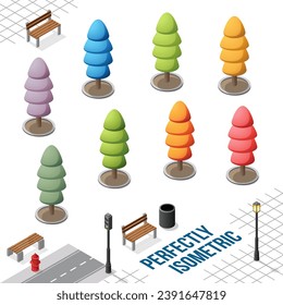Isometric Trees Set 21 isolated on a White Background