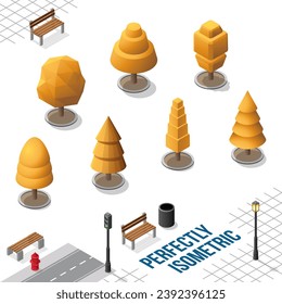 Isometric Trees Set 24 isolated on a White Background