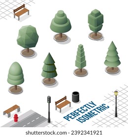 Isometric Trees Set 25 isolated on a White Background