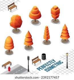 Isometric Trees Set 27 isolated on a White Background