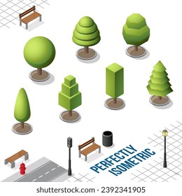 Isometric Trees Set 31 isolated on a White Background
