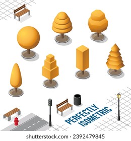 Isometric Trees Set 32 isolated on a White Background