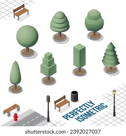 Isometric Trees Set 33 isolated on a White Background
