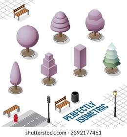 Isometric Trees Set 36 isolated on a White Background