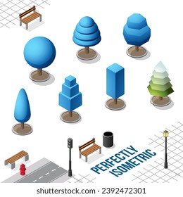 Isometric Trees Set 37 isolated on a White Background