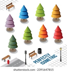 Isometric Trees Set 4 isolated on a White Background
