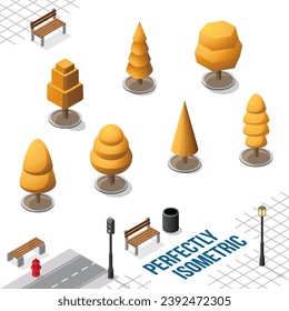 Isometric Trees Set 40 isolated on a White Background