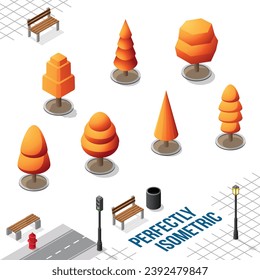 Isometric Trees Set 43 isolated on a White Background