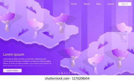 Isometric trees. Web design. Semi flat background. Plant. Nature. Ecology. Simple isometry. Minimal. Webpage template. Modern backdrop. Trendy colors. Futuristic illustration.