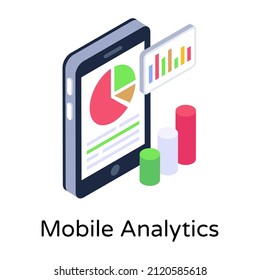 Isometric trendy icon of mobile analytics 


