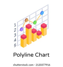 Isometric trendy icon of polyline chart 

