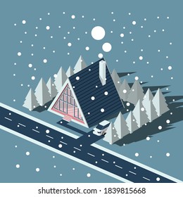 Isometric Triangle House In Winter Snow