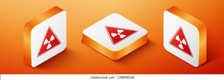 Isometric Triangle sign with radiation symbol icon isolated on orange background. Orange square button. Vector.