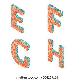 Isometric Triangles Alphabet - Letters E F G H. Vintage Typography. Vector Illustration
