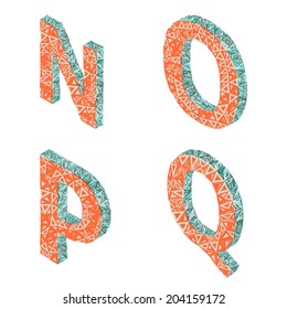 Isometric Triangles Alphabet - Letters N O P Q. Vintage Typography. Vector Illustration