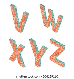 Isometric Triangles Alphabet - Letters V W Z Y Z. Vintage Typography. Vector Illustration