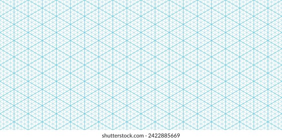 Isometric triangular paper grid pattern or graph blueprint vector background. Isometric triangle pattern paper with guide lines rulers, technical plotting sheet for construction or architect drawing