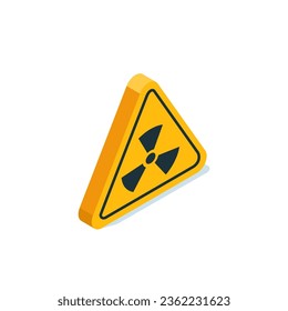 isometric triangular radiation icon, in yellow on white background, radioactive waste or hazard