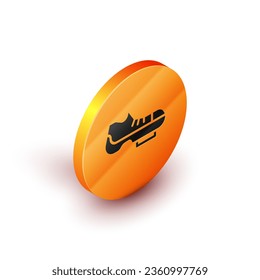 Isometric Triathlon cycling shoes icon isolated on white background. Sport shoes, bicycle shoes. Orange circle button. Vector