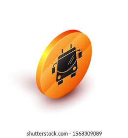 Isometric Trolleybus icon isolated on white background. Public transportation symbol. Orange circle button. Vector Illustration