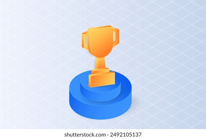 Isometric Trophy award, Champion winner on white background. Tournament win golden trophy award