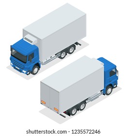 Isometric Truck Delivery, lorry mock-up isolated template on white background. Refrigerator truck vector icon