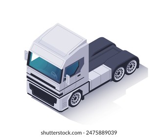 Isometric truck icon. Empty freight transport without semi trailer with driver cab. Front view of logistics transport for cargo delivery. 3D vector illustration isolated on white background