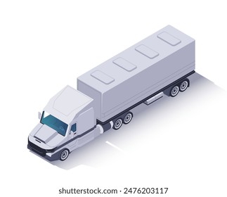 Isometric truck icon. Vehicle with container or trailer for cargo delivery, global logistics and trade. Commercial Freight transport mockup. 3D vector illustration isolated on white background